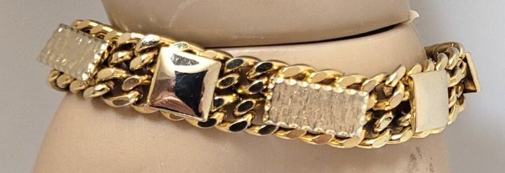 Vtg 60s 70s Gold Tone Chunky Panel Link Bracelet Heavy Geometric Textured 7.25"